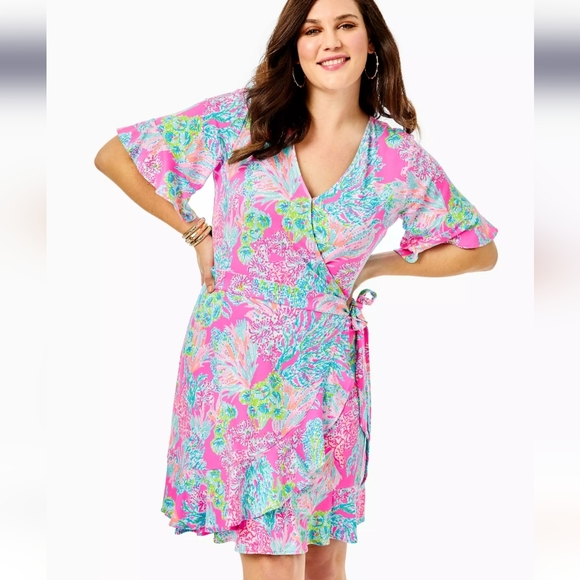 Lilly Pulitzer Dress Isella Wrap Prosecco Pink XS 0 2 NEW Summer Designer Chic - Picture 4 of 7